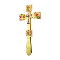 Крест напрестольный из ювелирного сплава в позолоте, фианиты, эмаль, высота 30 см