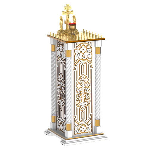 Панихидный стол на 36-50 свечей "Суздальский" белый с золотом (патина), тумба, резьба, 46х46х100 см