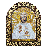 Набор для вышивания бисером "Икона Спасителя "Господь Вседержитель", 13,5х17 см, с фигурной рамкой