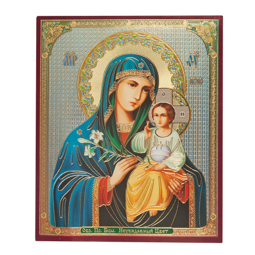 Икона Божией Матери "Неувядаемый цвет", бумага, УФ-лак фото 2