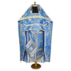 Иерейское облачение голубое с иконой Божией Матери "Казанская", парча (вышивка)