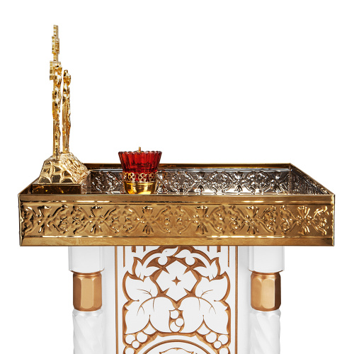 Панихидный стол песковой "Суздальский" белый с золотом (патина), тумба, резьба фото 8
