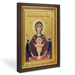 Икона Божией Матери "Неупиваемая Чаша", в широком багете, цвет "темный дуб", на холсте, с золочением (33,5х42,2 см (под икону А4))