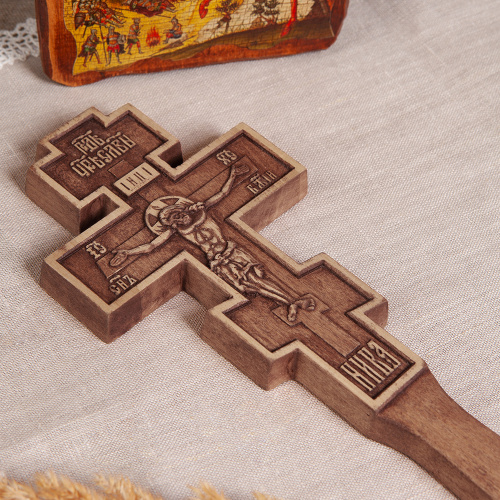 Крест требный деревянный прямоугольный резной, 10,5х27,5 см фото 5