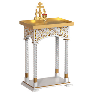 Панихидный стол песковой "Суздальский" белый с золотом (патина), колонны, резьба, высота 100 см (70х50х100 см)