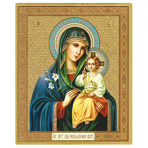 Икона Божией Матери "Неувядаемый цвет", бумага, УФ-лак (10х12 см)