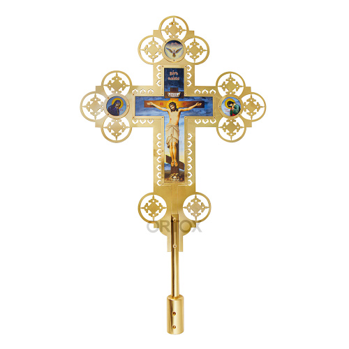 Запрестольные крест и икона с ликами Спасителя и Божией Матери "Знамение", комплект, латунь фото 5