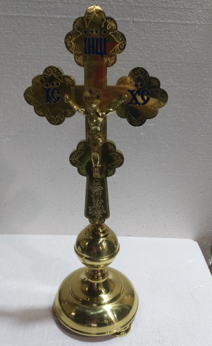 Крест настольный латунный с подставкой, эмаль, 20х50 см, У-1034 фото 2