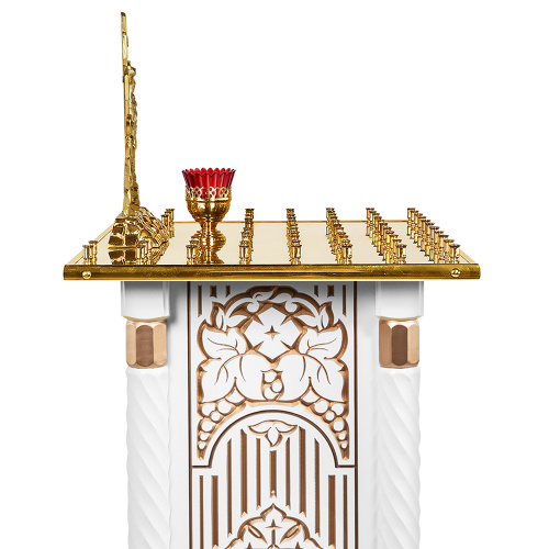 Панихидный стол на 70 свечей "Суздальский" белый с золотом (патина), тумба, резьба, 70х46х100 см фото 9