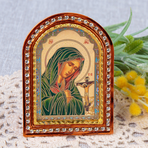 Икона настольная Божией Матери "Ахтырская", пластиковая рамка, 6,4х8,6 см фото 3