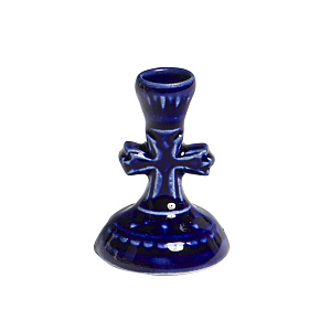 Подсвечник настольный керамический "Крест малый", 3х5 см (синий)