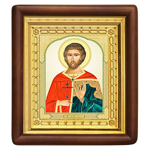 Икона мученика Евгения Севастийского, 18х20 см, деревянный киот (светлый киот)