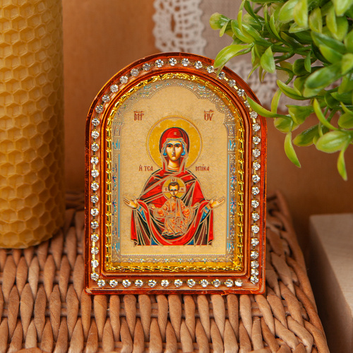 Икона настольная Божией Матери "Знамение", пластиковая рамка, 6,4х8,6 см фото 4