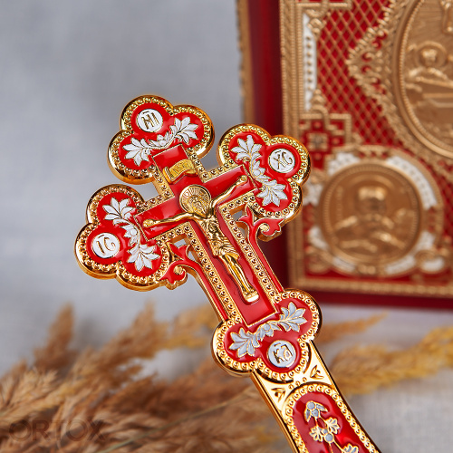 Крест требный, красная и белая эмаль, 7,5х17 см фото 6