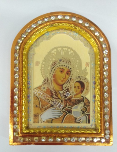 Икона настольная Божией Матери "Иерусалимская", пластиковая рамка, 6,4х8,6 см, У-0844 фото 4