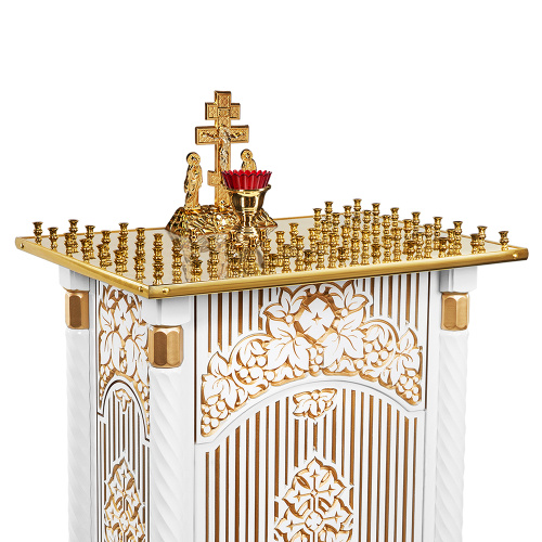 Панихидный стол на 70 свечей "Суздальский" белый с золотом (патина), тумба, резьба, 70х46х100 см фото 7