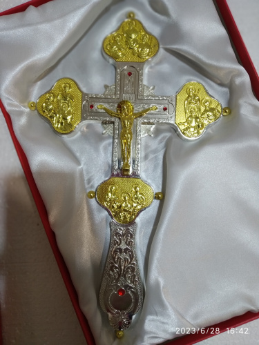 Крест напрестольный латунный с подставкой, 19х40 см, У-0644 фото 2