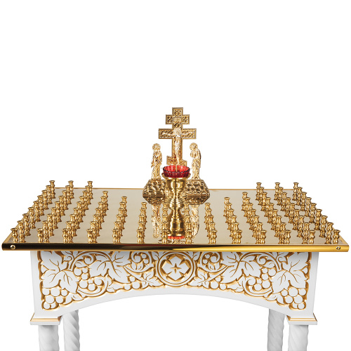 Панихидный стол на 70-100 свечей "Суздальский" белый с золотом (патина), колонны, резьба фото 12