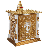 Панихидный стол на 100 свечей "Ивановский" белый с золотом (патина), 85х50х87 см
