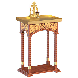Панихидный стол песковой "Суздальский", цвет "кипарис" с золотом (поталь), колонны, резьба, высота 100 см (70х50х100 см)