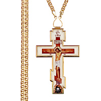 Крест наперсный из ювелирного слава с цепью в позолоте, деколь, 7х12,5 см
