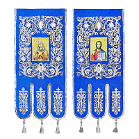 Хоругви вышитые голубые с отделкой "под серебро", 66х138 см, комплект