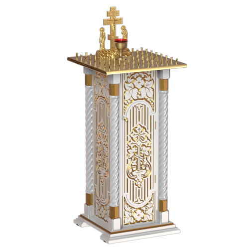 Панихидный стол на 36-50 свечей "Суздальский" белый с золотом (поталь), тумба, резьба, 46х46х100 см фото 2