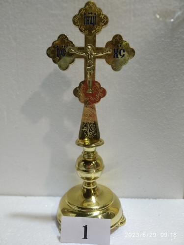 Крест настольный латунный с подставкой, эмаль, 15х41 см, У-0647 фото 2