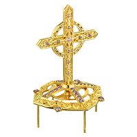 Крест на митру №9, латунный в позолоте с камнями