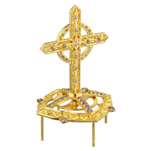 Крест на митру №9, из ювелирного сплава в позолоте с камнями