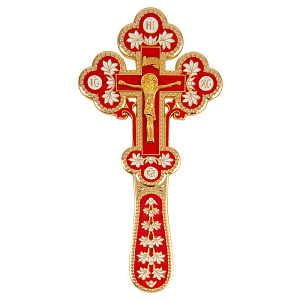 Крест требный, цинковый сплав, красная и белая эмаль, 10х22,5см (с полировкой)