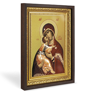 Икона Божией Матери "Владимирская", в широком багете, цвет "темный дуб", на холсте, с золочением (42,2х54,5 см (под икону А3))
