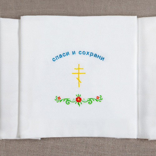 Пеленка крестильная с надписью "Спаси и сохрани" белая, фланель фото 3