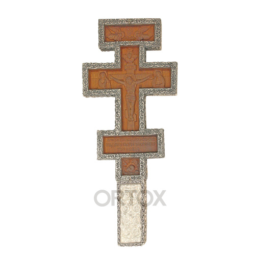 Крест напрестольный деревянный в серебряном окладе,12х30 см фото 2