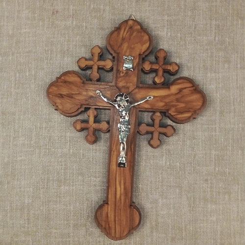 Крест настенный деревянный с распятием из цинкового сплава, 19,5х27 см фото 6