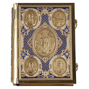 Евангелие требное среднее синее, полный оклад "под золото", 17х22 см (церковно-славянский язык)