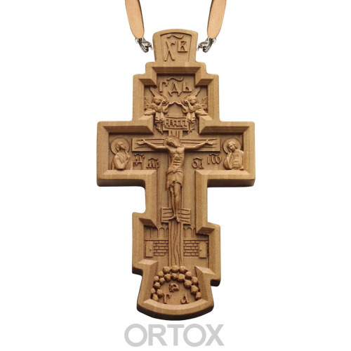 Крест наперсный деревянный резной, с цепью, 5,2х10 см