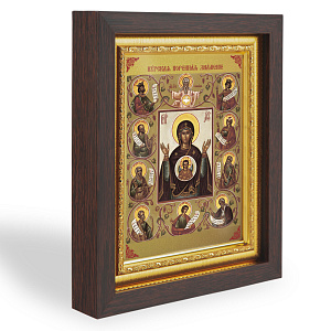 Икона Божией матери "Знамение Курская-Коренная", в узком багете, цвет "темный дуб", на холсте, с золочением (14,3х17,4 см (под икону А7))