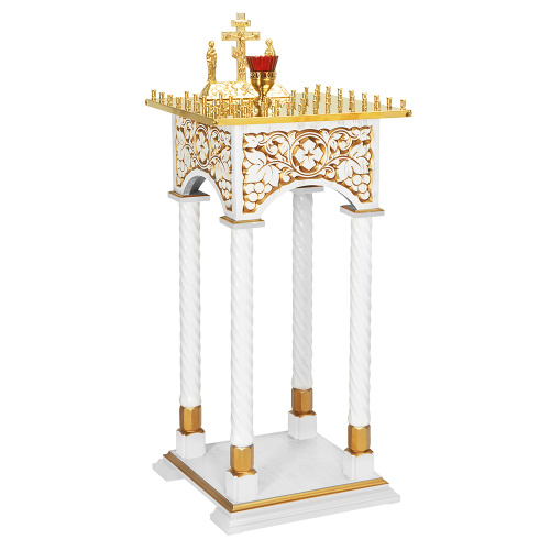 Панихидный стол на 36-50 свечей "Суздальский" белый с золотом (патина), колонны, резьба, высота 100 см фото 2