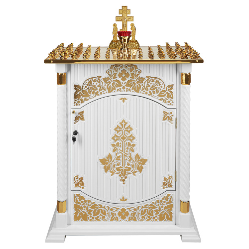 Панихидный стол на 100 свечей "Суздальский" белый с золотом (поталь), тумба, резьба, 85х46х100 см фото 2