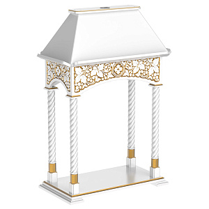 Аналой клиросный "Суздальский" белый с золотом (патина), колонны, четырехсторонний, 92х52х133 см (ясень)