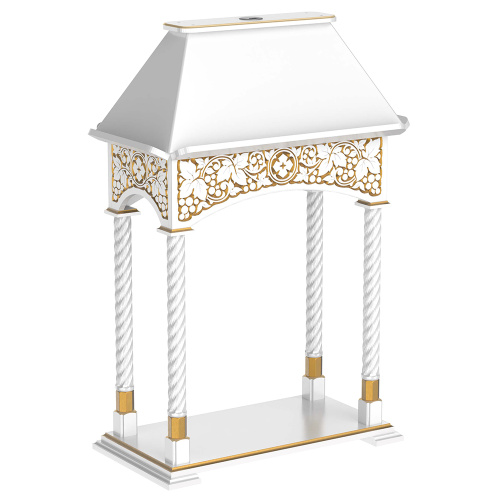 Аналой клиросный "Суздальский" белый с золотом (патина), колонны, четырехсторонний, 92х52х133 см