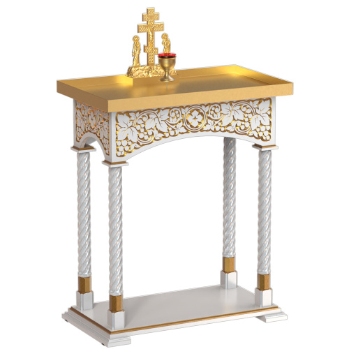 Панихидный стол песковой "Суздальский" белый с золотом (патина), колонны, резьба, высота 100 см фото 2