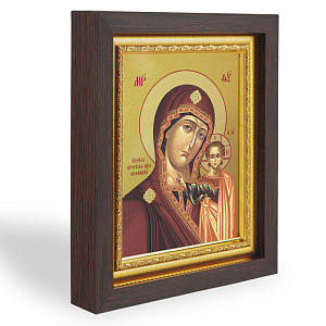 Икона Божией Матери "Казанская", в узком багете, цвет "темный дуб", на холсте, с золочением (14,3х17,4 см (под икону А7))