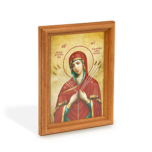 Икона Божией Матери "Семистрельная" (Умягчение злых сердец) в деревянной рамке, цвет "кипарис", 12х1,5 х17 см (стекло, картон)