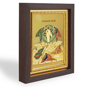 Икона Преображения Господня, в узком багете, цвет "темный дуб", на холсте, с золочением (17,4х21,7 см (под икону А6))