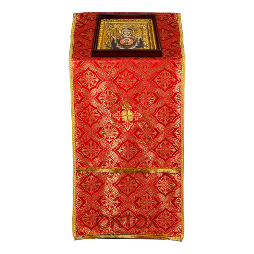 Накидка на аналой "Крест" красная, шелк "Лавр", золотая тесьма, бахрома, 57х204 см фото 6