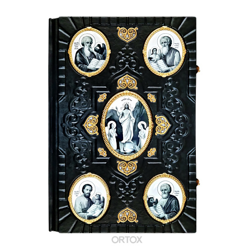 Евангелие напрестольное в кожаном переплете с латунными накладками в позолоте, 33х48 см фото 3