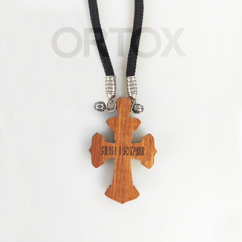 Деревянный нательный крестик «Солнце Правды» с распятием и молитвой Кресту, цвет темный, высота 4,9 см фото 15