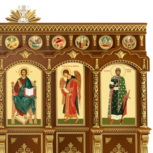 Иконостас "Рождественский" двухъярусный, цвет "кипарис" с золотом (поталь), 848,5х456х53 см фото 8